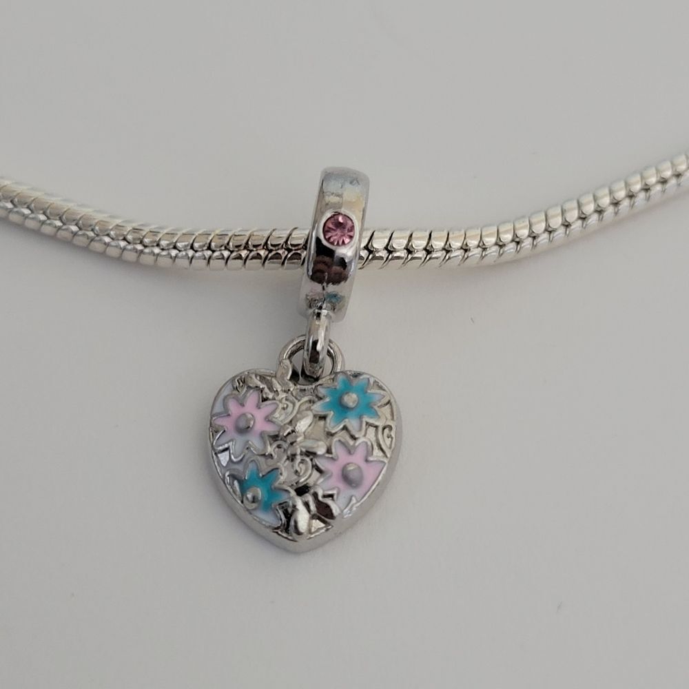 NWT! For Pandora Charm Bracelet Pink And Blue Heart Dangle Charm With Rhinestone